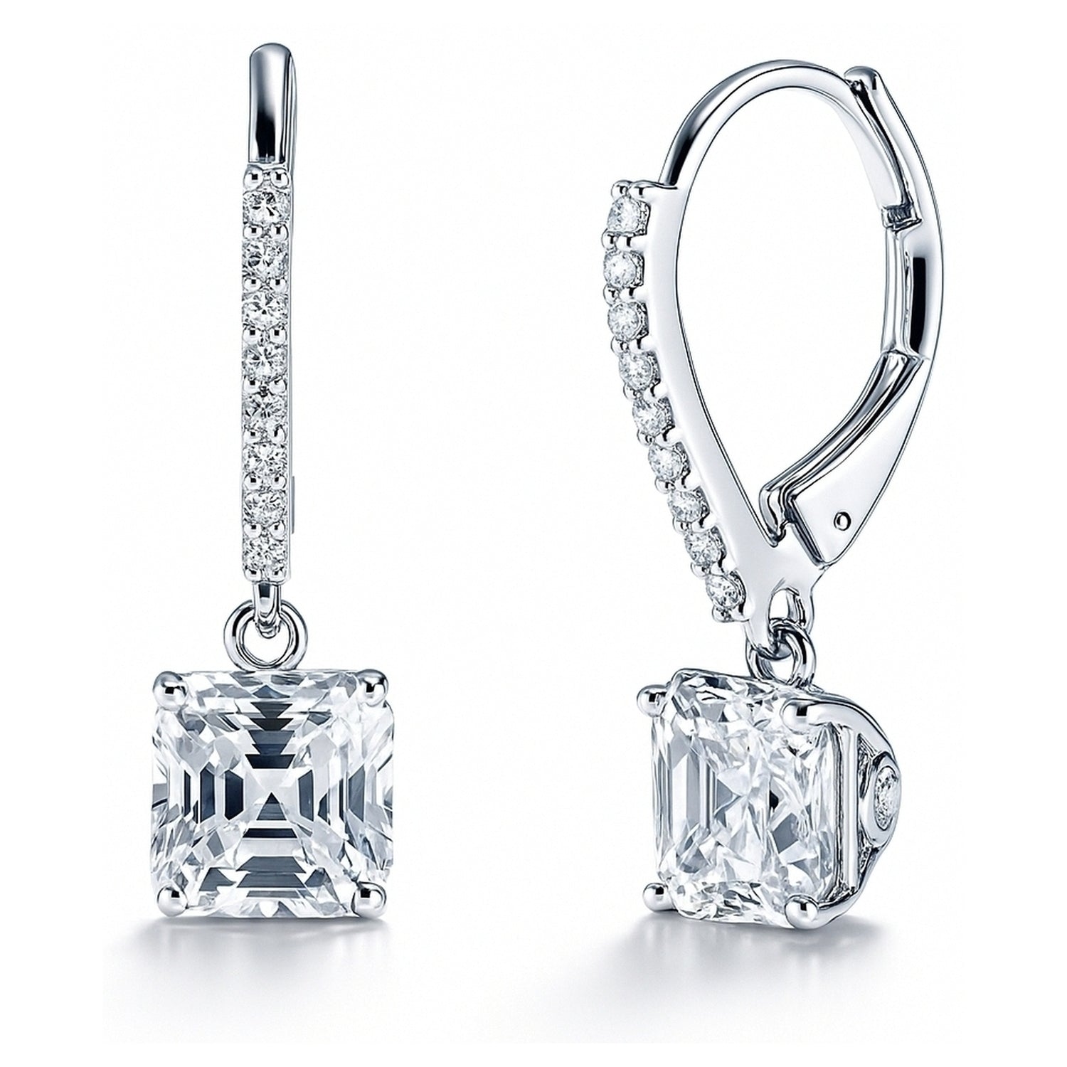 CZ Leverback Earrings in Sterling Silver, 1 of 4