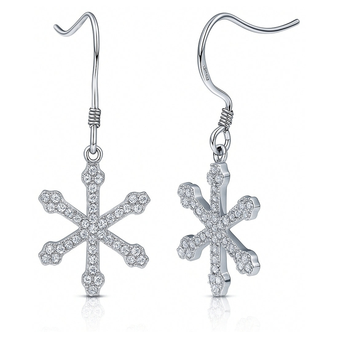 Snowflake CZ Fish Hook Earrings in Sterling Silver