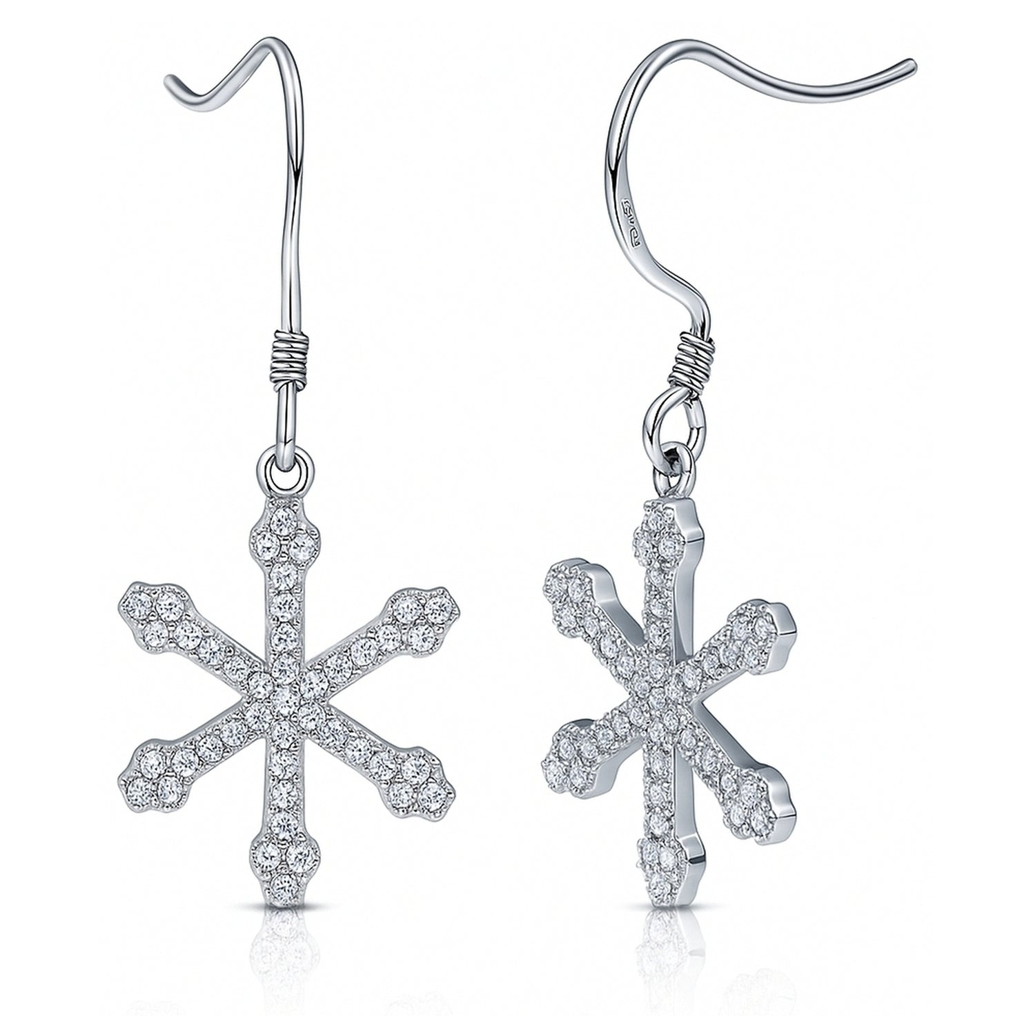 Snowflake CZ Fish Hook Earrings in Sterling Silver, 1 of 3
