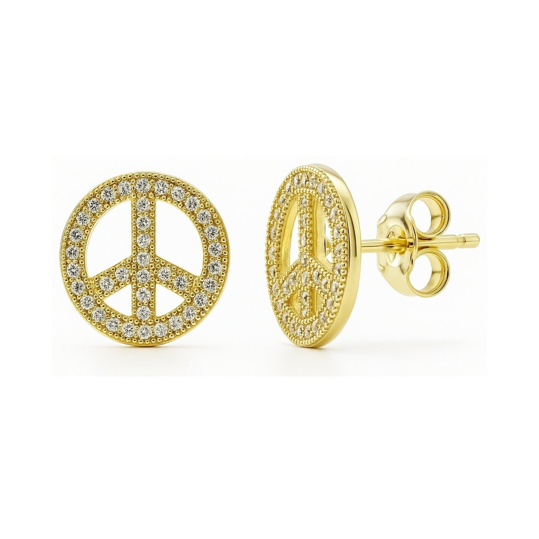 Peace Sign CZ Stud Earrings in Sterling Silver
