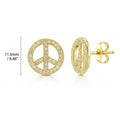 Peace Sign CZ Stud Earrings in Sterling Silver, Yellow Gold Flashed