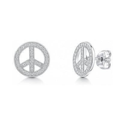 Peace Sign CZ Necklace and Earrings in Sterling Silver