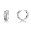 Milgrain CZ Small Huggie Earrings in Sterling Silver 0.6 inch, Rhodium Plated