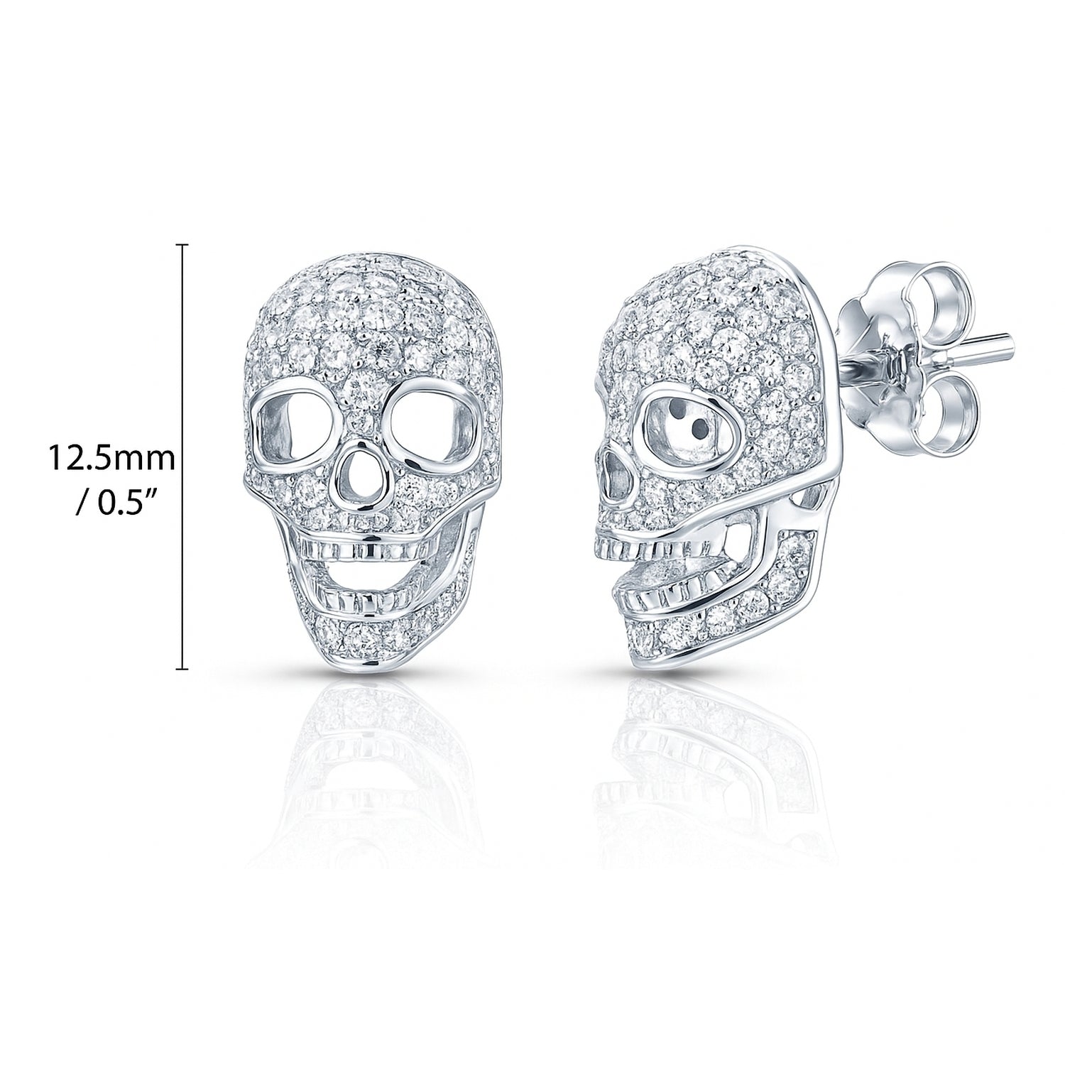 Skull Bones CZ Stud Earrings in Sterling Silver