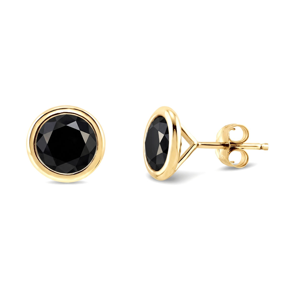 Martini Solitaire Bezel CZ Stud Earrings, Gold Flashed, Black / 4mm