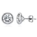 Solitaire Bezel CZ Stud Earrings in Gold Flashed Sterling Silver, Rhodium Plated, Clear / 5mm
