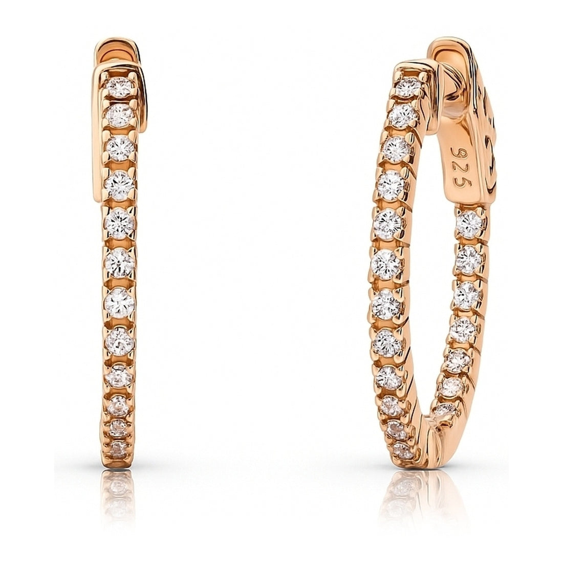 CZ Small Inside-Out Hoop Earrings in Sterling Silver 0.8"