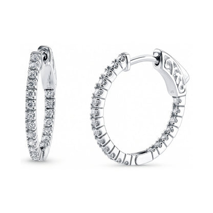 CZ Inside-Out Hoop Earrings in Sterling Silver 0.8", 2 Pairs