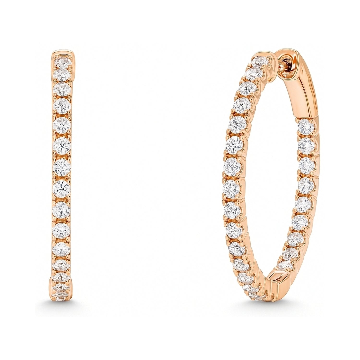 CZ Small Inside-Out Hoop Earrings in Sterling Silver 1 inch, Rose Gold Flashed
