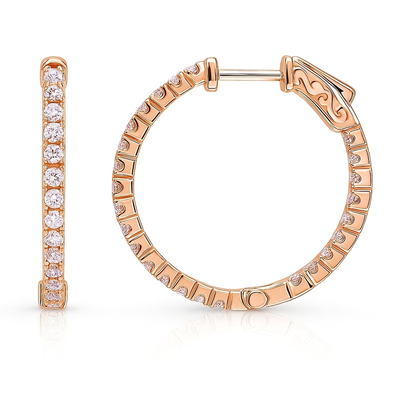 CZ Small Inside-Out Hoop Earrings in Sterling Silver 1 inch, Rose Gold Flashed