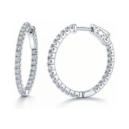 CZ Small Inside-Out Hoop Earrings in Sterling Silver 1", 2 Pairs