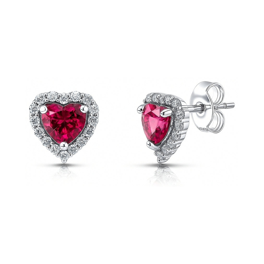 Halo Heart Heart CZ Stud Earrings in Sterling Silver