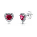 Halo Heart Heart CZ Stud Earrings in Sterling Silver, Ruby