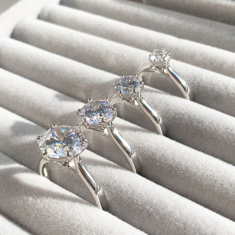 solitaire fake diamond engagement ring in sterling silver and cubic zirconia