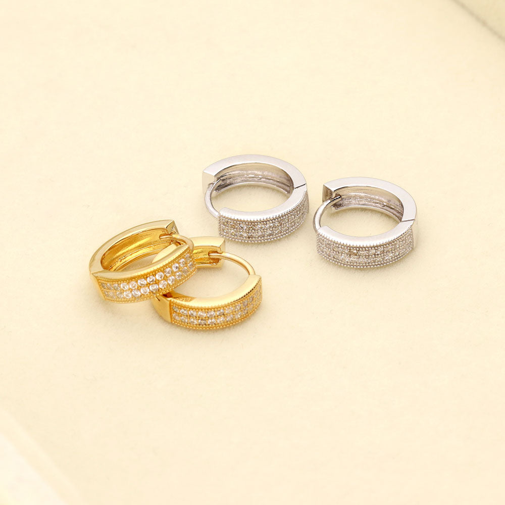 Milgrain CZ Small Huggie Earrings in Sterling Silver 0.6"
