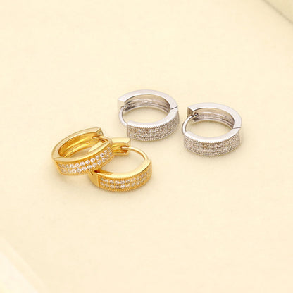 Milgrain CZ Huggie Earrings in Sterling Silver 0.6", 2 Pairs