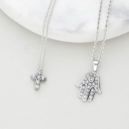 Hamsa Hand CZ Necklace in Sterling Silver