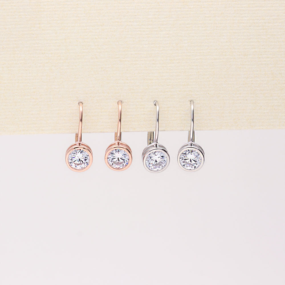 Solitaire CZ Earrings in Gold Flashed Sterling Silver, 2 Pairs