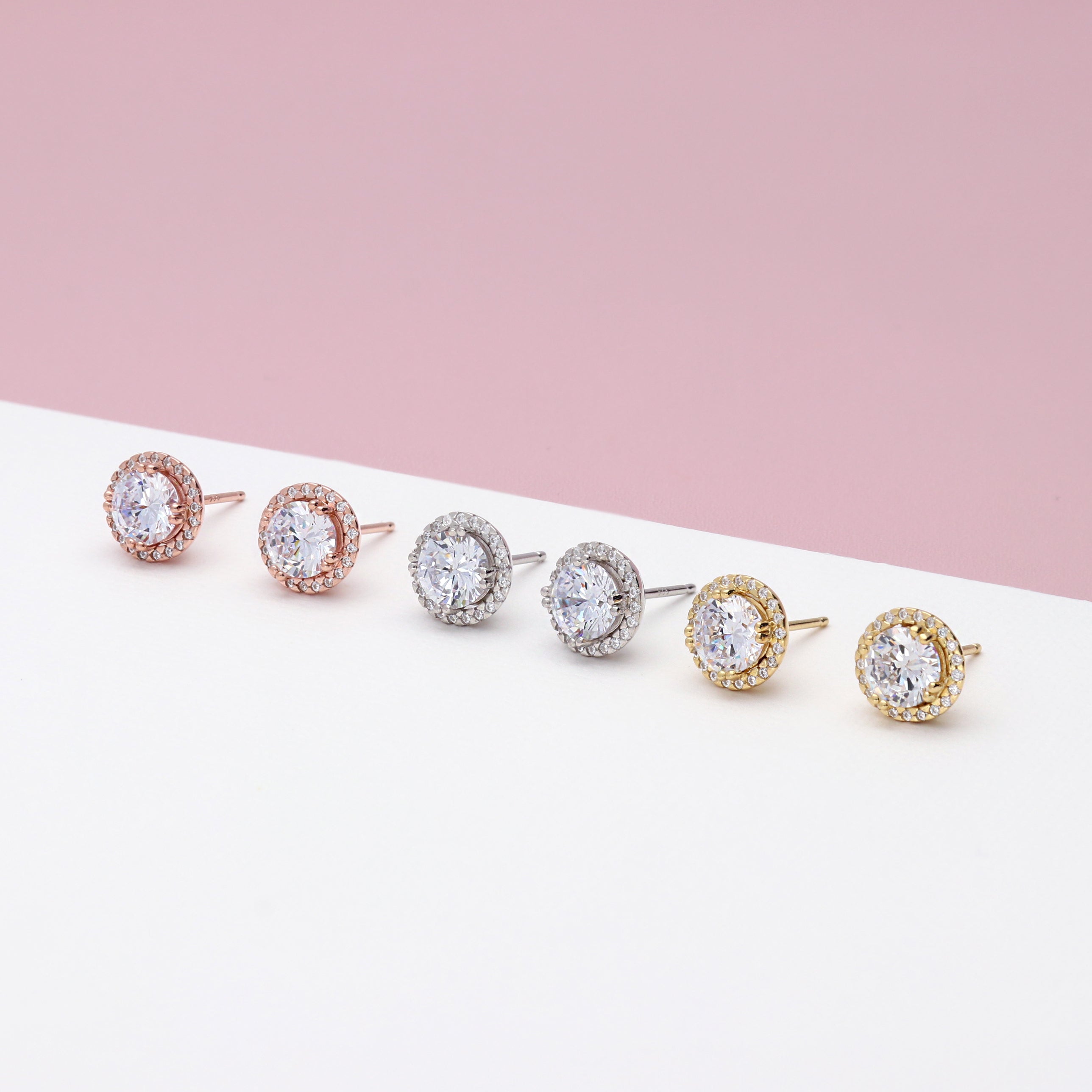 Halo CZ Stud Earrings in Sterling Silver