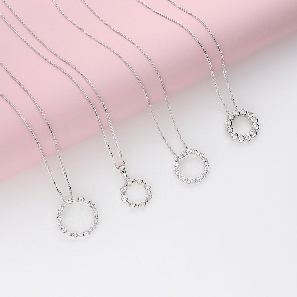 Sterling Silver Open Circle Cubic Zirconia Pendant Necklace