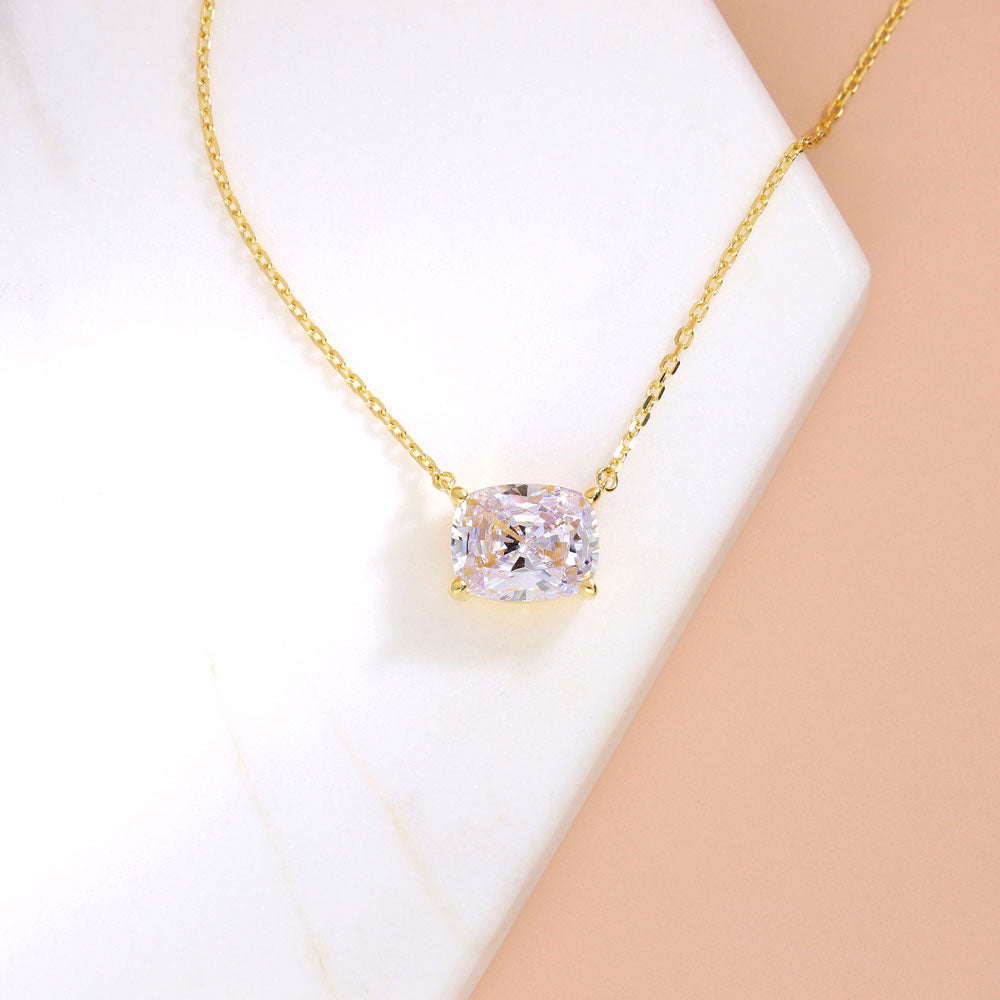 Silver Solitaire East-West 3.5ct Radiant CZ Pendant Necklace