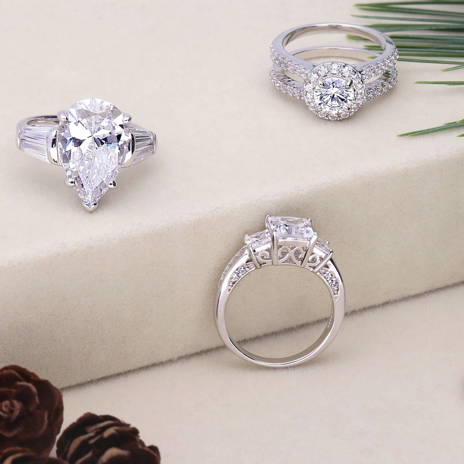 Flatlay view of Graduated CZ Earrings in Sterling Silver, 5 of 9