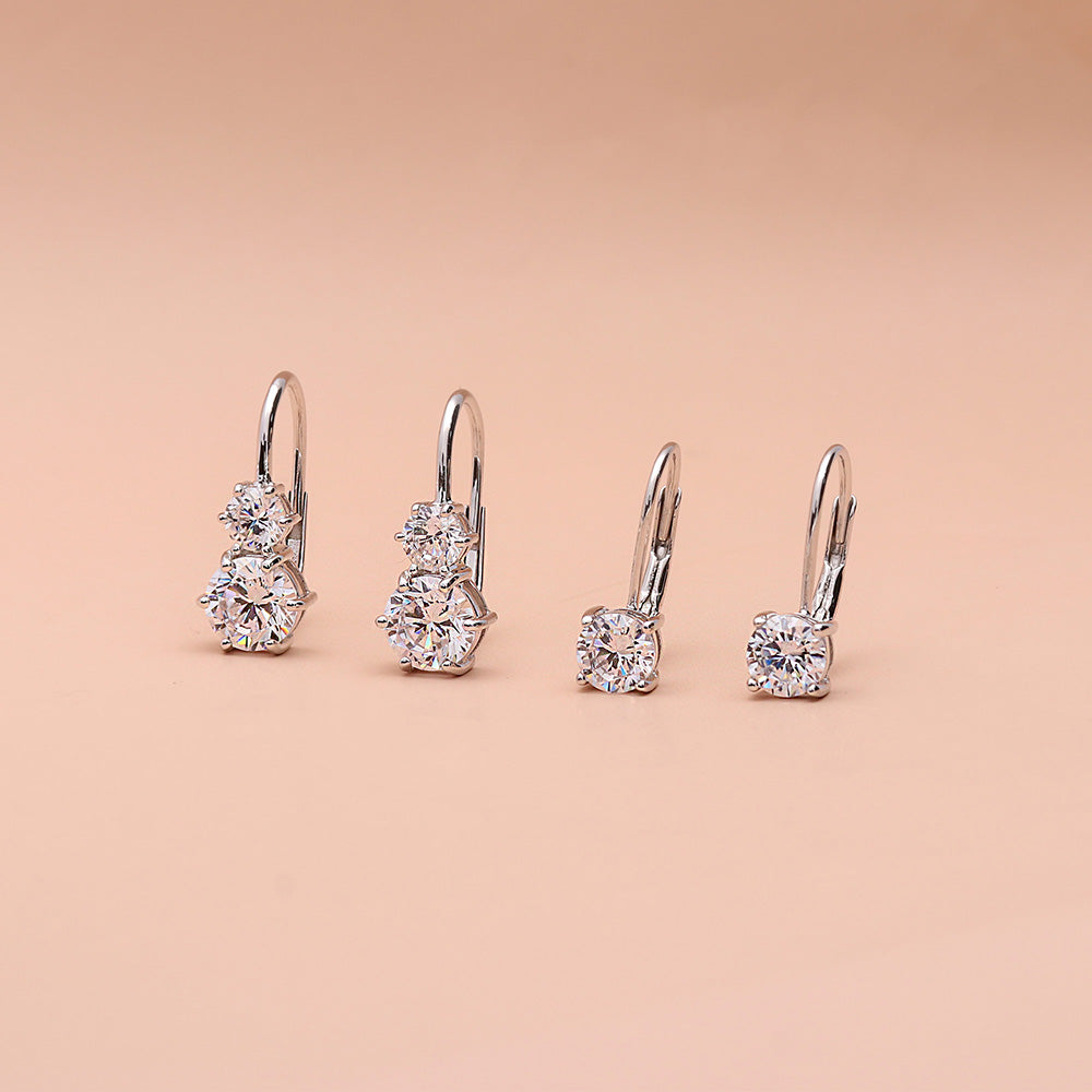 Flatlay view of 2-Stone CZ Leverback Earrings in Sterling Silver, Yellow Gold Flashed
