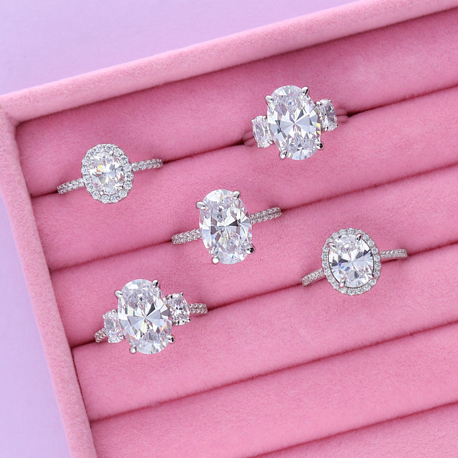 Flatlay view of Halo Oval Cut CZ Ring in Sterling Silver, 6 of 8
