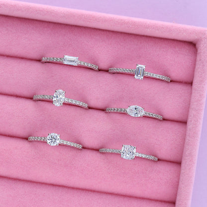 Solitaire East-West 0.3ct Emerald Cut CZ Ring in Sterling Silver