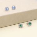 Flatlay view of Halo Kaleidoscope CZ Stud Earrings in Sterling Silver, Green