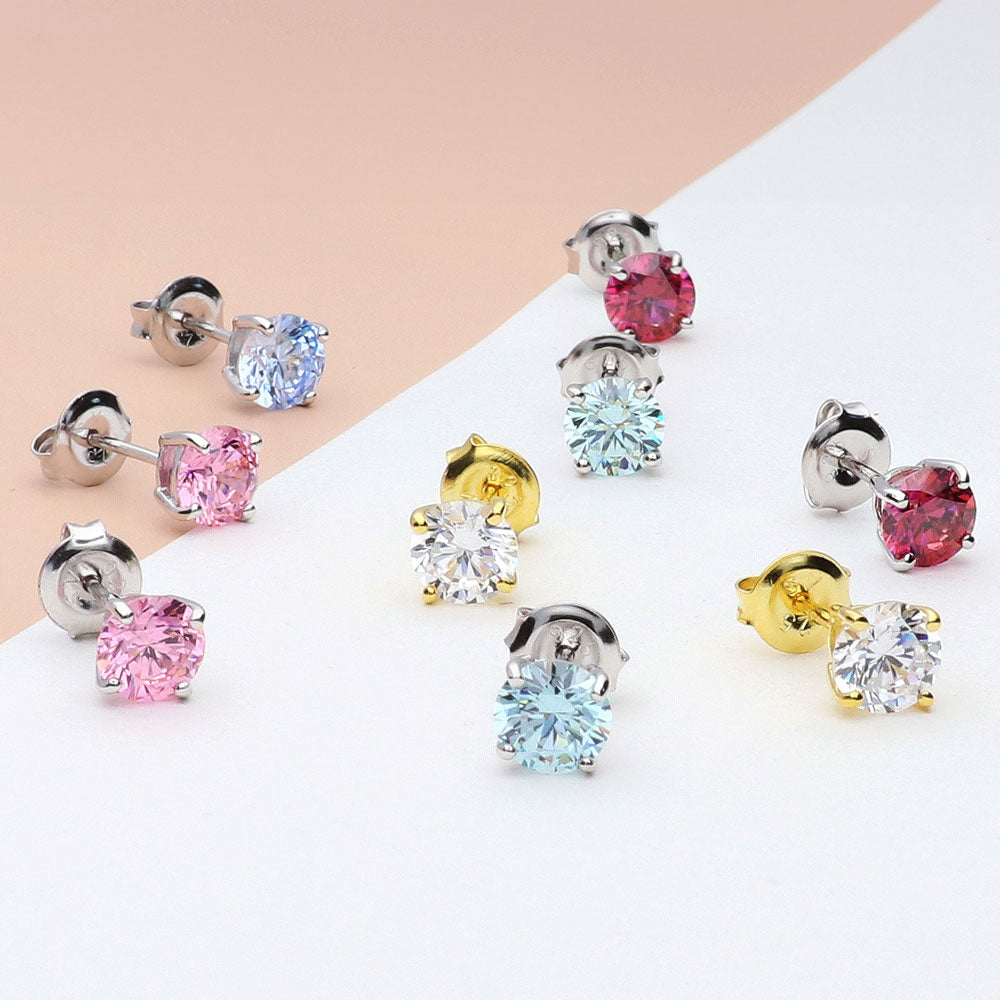 Flatlay view of Solitaire 1.6ct CZ Cartilage Stud Earrings in Sterling Silver, Frosty Mint