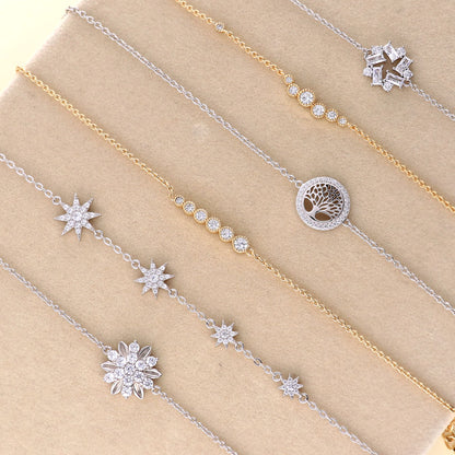 Starburst CZ Rolo Chain Bracelet in Sterling Silver