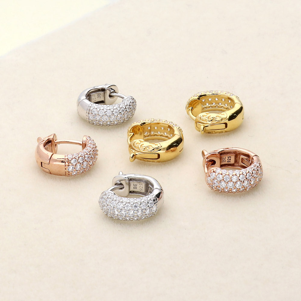 Flatlay view of Dome CZ Mini Cartilage Huggie Earrings in Sterling Silver 0.5 inch