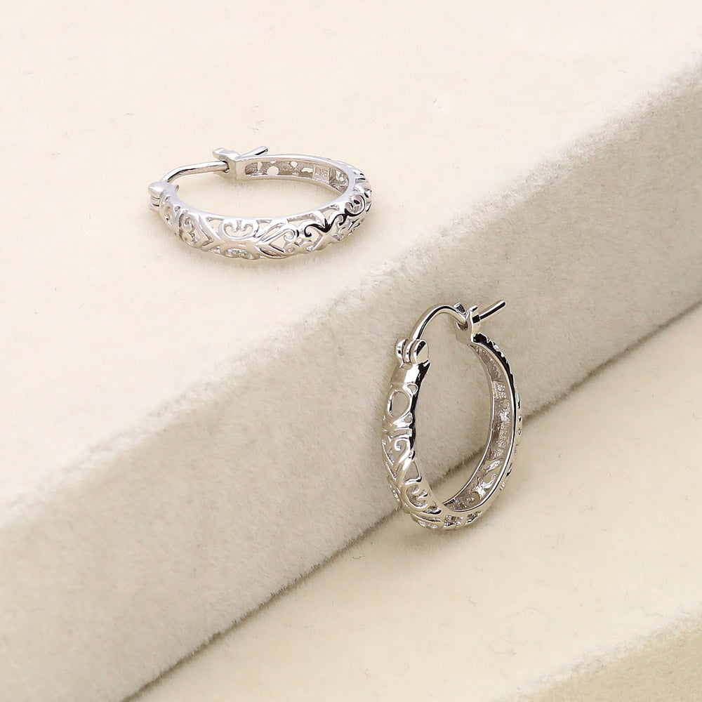 Flatlay view of Filigree Hoop Earrings in Gold Flashed Sterling Silver, 2 Pairs, 11 of 15