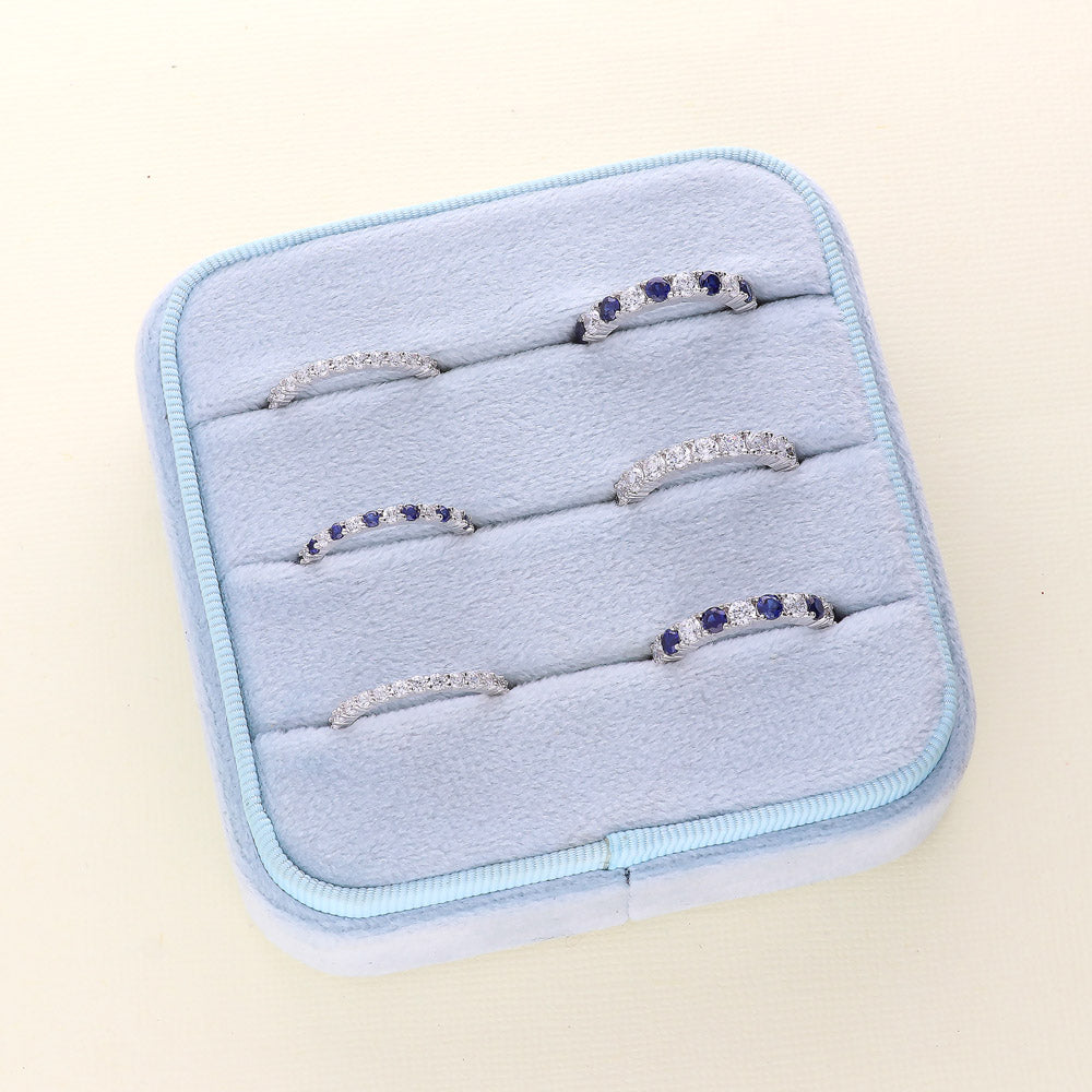 Flatlay view of Simulated Blue Sapphire CZ Eternity Ring in Sterling Silver, 9 of 11