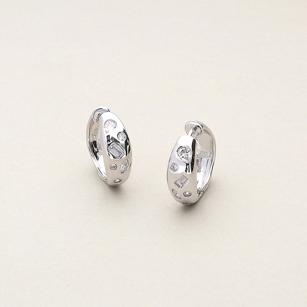 Flatlay view of Dome CZ Small Hoop Earrings in Sterling Silver 0.8 inch, 6 of 9