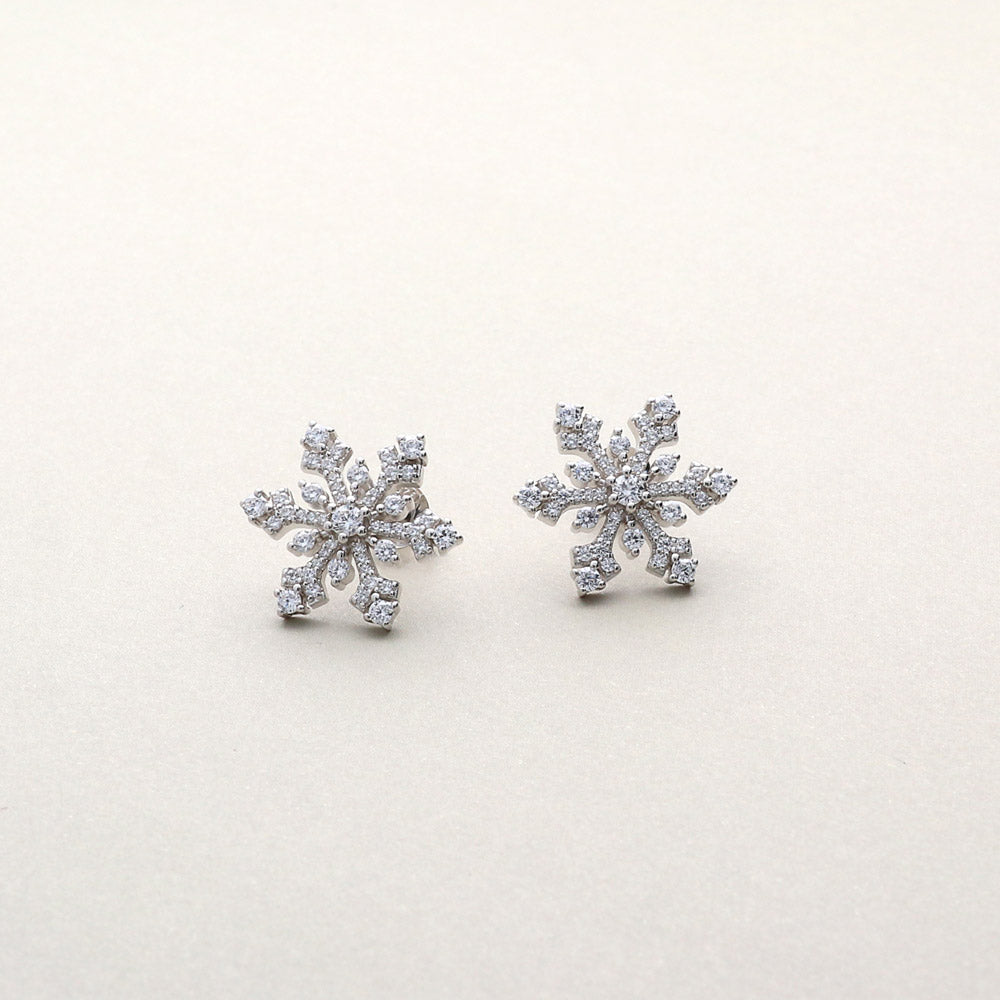 Sterling Silver Snowflake Cubic Zirconia CZ Stud Earrings