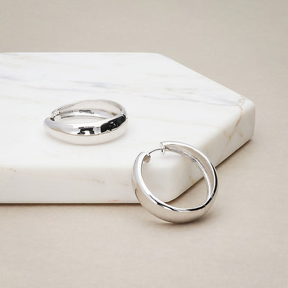 Dome Hoop Earrings in Gold Flashed Sterling Silver 1", 2 Pairs