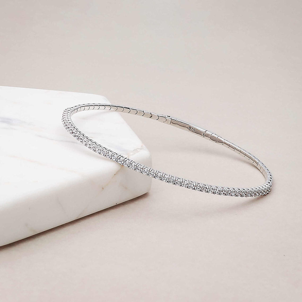 Flexible CZ Bangle in Sterling Silver