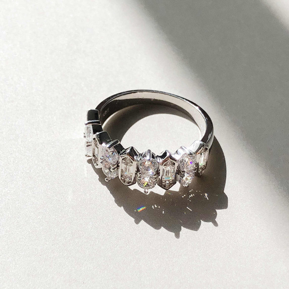 Flatlay view of Cluster Art Deco CZ Band in Sterling Silver, 10 of 13