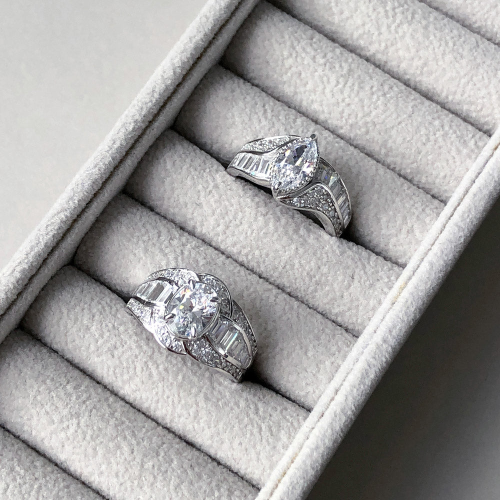 Halo Woven Art Deco Oval CZ Ring in Sterling Silver
