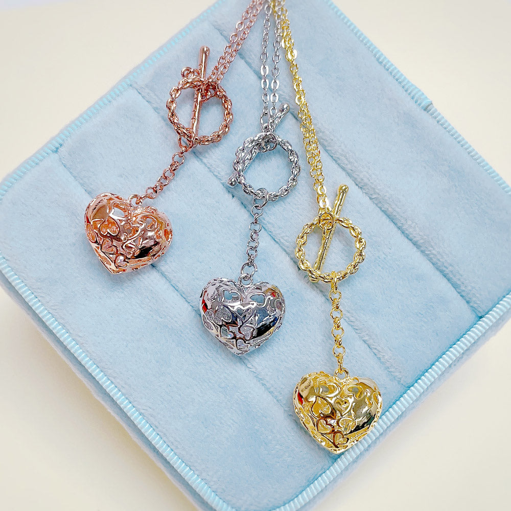 Heart Open Circle CZ Toggle Lariat Necklace