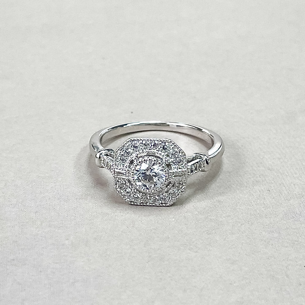 Silver Vintage Inspired Art Deco Cubic Zirconia Fashion Ring