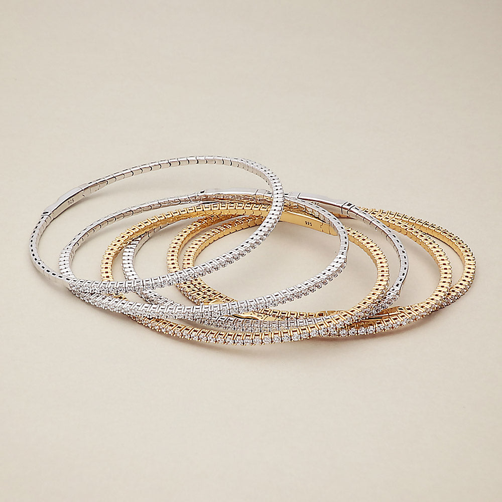 Flatlay view of Flexible CZ Bangle in Sterling Silver, 13 of 15