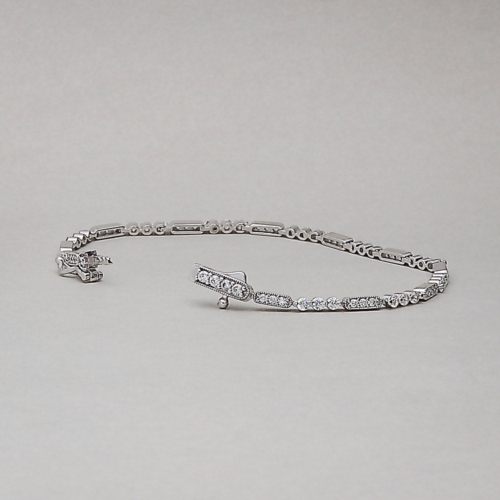 Flatlay view of Art Deco Milgrain CZ Chain Bracelet in Sterling Silver, 6 of 10