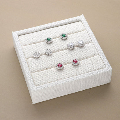 Flower Halo CZ Necklace and Earrings in Sterling Silver
