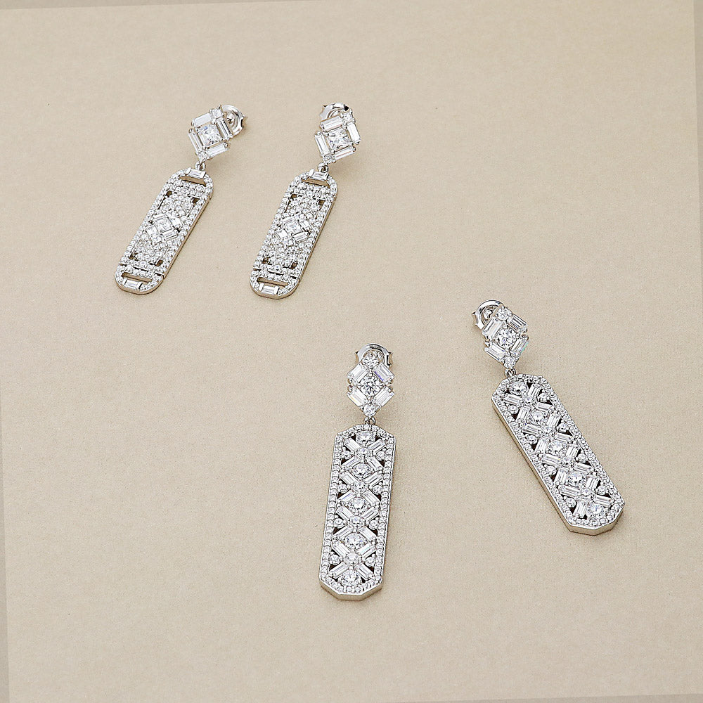 Bar Art Deco CZ Earrings in Sterling Silver
