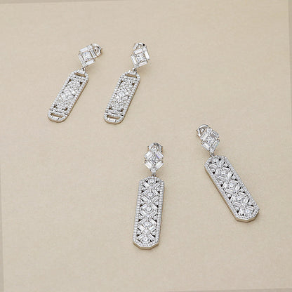 Bar Art Deco CZ Earrings in Sterling Silver