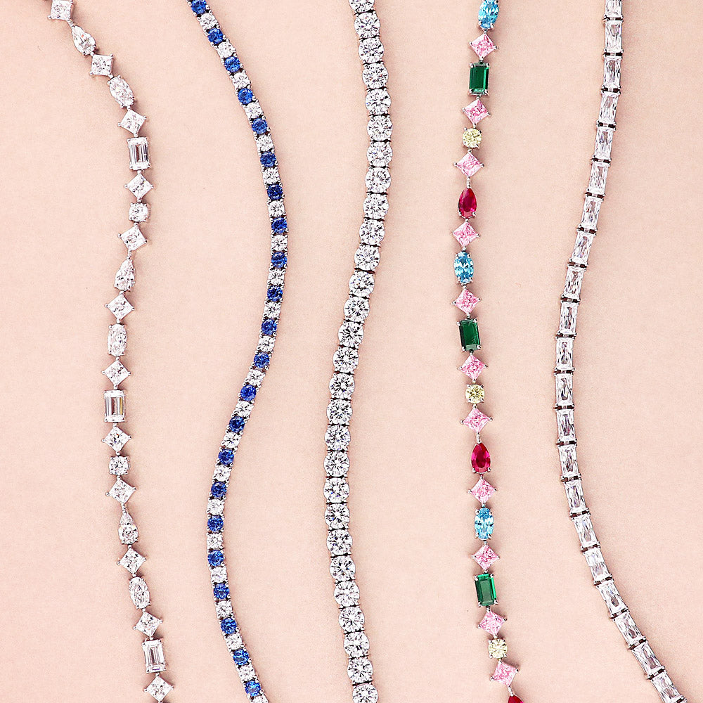Sterling Silver Sapphire-Blue Cubic Zirconia Tennis Bracelet