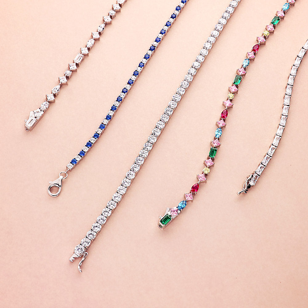 Flatlay view of Sapphire-Blue CZ Tennis Bracelet in Sterling Silver, 3 of 8